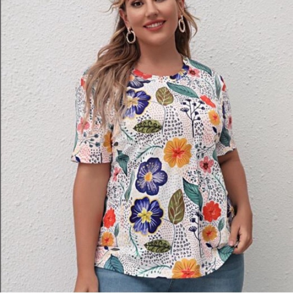 Bright multicolor floral shirt 2XL plus Dopamine Dressing tee